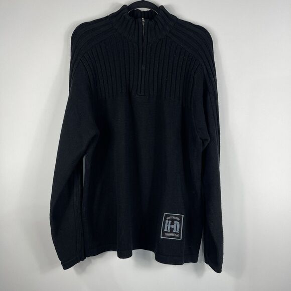 EUC Harley Davidson Icon Black 1/4 Zip Pullover Men's Large‎ USA Made - Picture 1 of 10